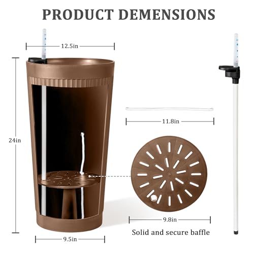 24" Self Watering Tall Outdoor Planters Set of 2 - color: Brown Round