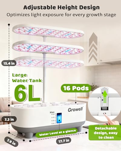 Growell 16 Pods Hydroponics Growing System Kit with 3 Light Modes & 2 Timer - color: White