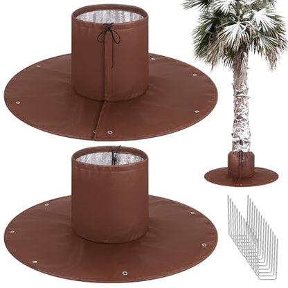 2 Pack Palm Tree Root Protectors - 3 Layers Tree Root Freeze Protectors with Ground Nails, Winter Tree Root Frost Covers for Outdoor Cold Weather Plants Root Protection, Plant Covers Freeze Protection