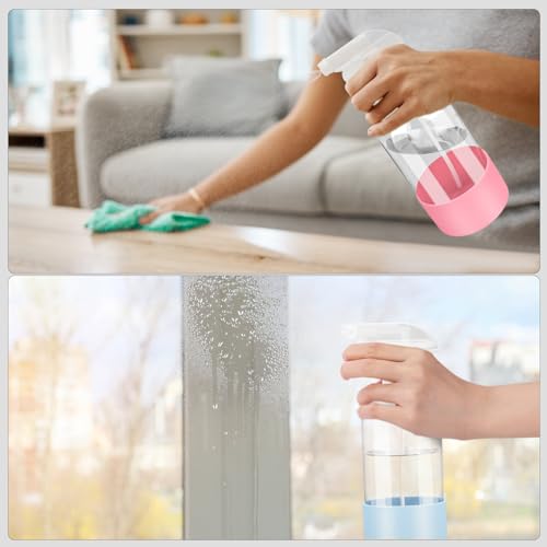 Glass Spray Bottles - 2 Pack 16 oz Clear Spray Bottles with Silicone Sleeve - color: Blue&Pink