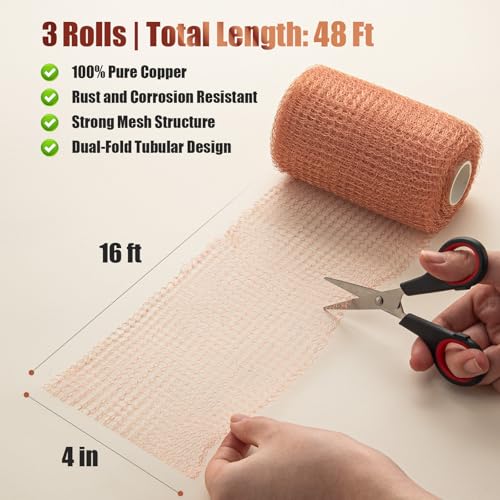 3rd Gen Copper Mesh Rodent Control, 100% Pure Copper Wool for Mice & Slugs - size: 3 Rolls