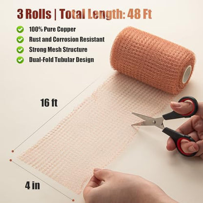 3rd Gen Copper Mesh Rodent Control, 100% Pure Copper Wool for Mice & Slugs - size: 3 Rolls