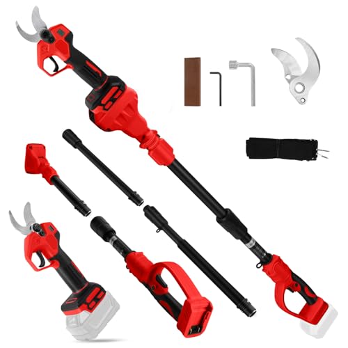 Cordless Pruning Shears Compatible with Milwaukee 18V, Electric Pruning Shears with Extension Pole up to 4.57m Range, LCD Display 30 mm Battery Pruning Shears & Loppers for Garden (No Battery)