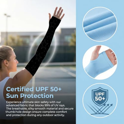 iRudyard Gardening Sleeves Farmers Defense Sleeves Sun Uv Protection Cooling Arm Covers With Thumb Hole for Women Men 2Pcs - color: Star