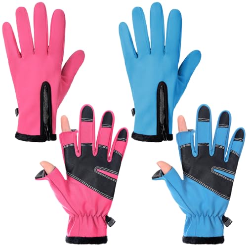 Bencailor Winter Fingerless Fishing Gloves - color: Pink,Blue, size: Medium