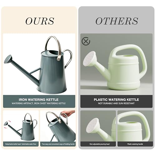1.5 Gallon Metal Watering Can for Outdoor Plants, Large Watering Can, Gray - color: Gray