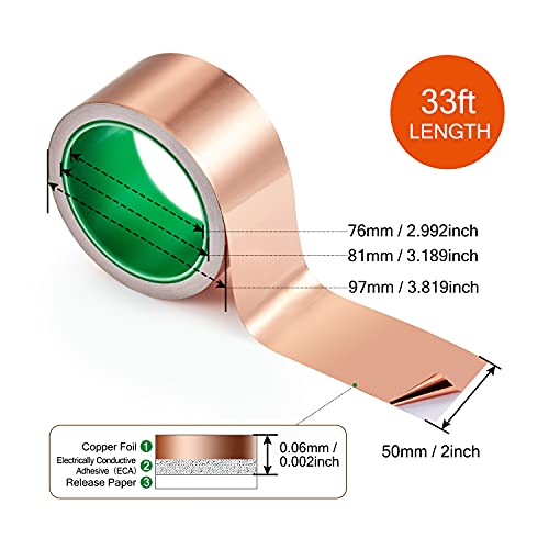 CHANZON Copper Foil Tape 50mm 2inch x 33ft Double Sided Conductive Adhesive - size: 7) 2inch x 33ft