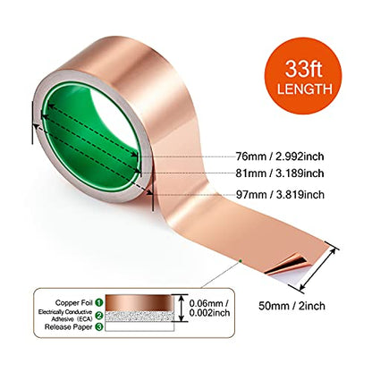 CHANZON Copper Foil Tape 50mm 2inch x 33ft Double Sided Conductive Adhesive - size: 7) 2inch x 33ft