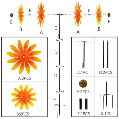 Viveta Sunflower Outdoor Wind Spinner, 4 Layers Metal Wind Spinners - color: Sunflower
