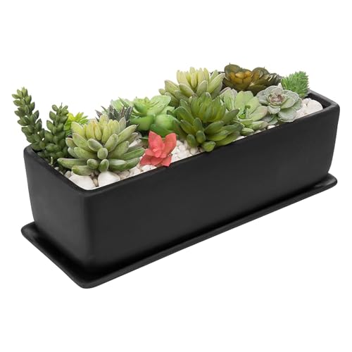 MyGift 14 Inch Matte Black Ceramic Rectangular Succulent Planter - size: 14 Inch - 1 Pack
