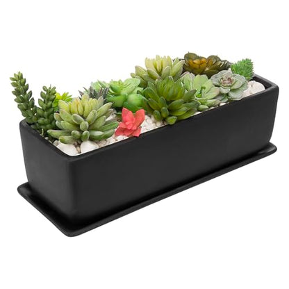 MyGift 14 Inch Matte Black Ceramic Rectangular Succulent Planter - size: 14 Inch - 1 Pack