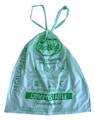 13 Gallon Compostable Drawstring Trash Bags by BioBag, 40 Count, BPI Certified, Meets ASTM D6400 Standards, Easy-Tie Kitchen Liners - style: 13 Gallon With Drawstring