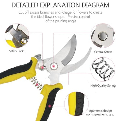 3Pcs Stainless Steel Garden Pruning Shears for Plants (Yellow) - color: Yellow