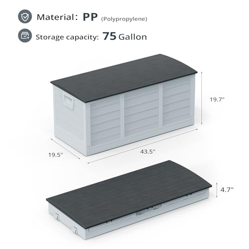 VINGLI 75 Gallon Collapsible Outdoor Storage Box, Grey Body, Black Lib - color: Grey Body, Black Lib