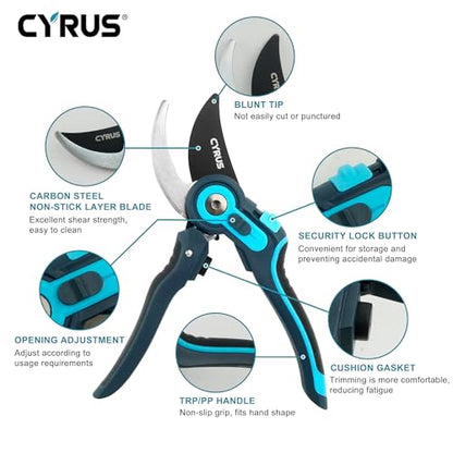 8 Inch Labor Saving Bypass Pruners 2 Adjustable Jaw Openings Garden Shears - style: Garden Shears 1