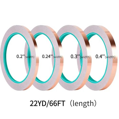 Double-Sided Conductive Copper Foil Tape 0.2/0.24/0.3/0.4"x66Ft,2Mil,4-Pack - size: （0.2/0.24/0.3/0.4）Inch*2mil*66 FT