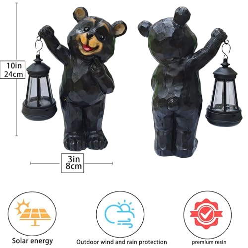 Solar Bear Garden Statue, Resin Figurine with Hanging Solar Lantern Outdoor Decor - style: bear 2