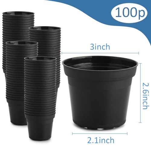 100 Pack 3 Inch Nursery Pots, Extra Thick 3" Small Plant Pots for Plants - color: Black, size: 3"-100P