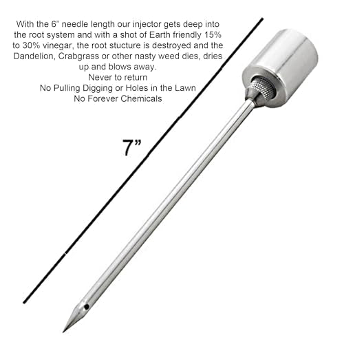 Dandelion Weeder Tool-Manual Weeder, Hand Weeder/Puller Alternative- Dandelion Illimination-Inject Root with Vinegar- Attach to Garden Sprayer-No Digging, Pulling, No Holes to Repair-Patent Pending