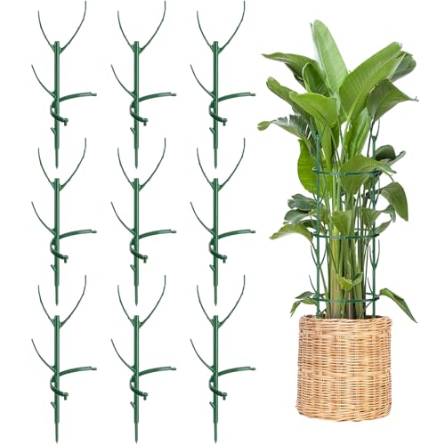 9 Pack Plant Support Stakes & Plant Cage Support Rings, Plant Stakes for Indoor Plants, Stackable Garden Flower Support for Potted Plants, Succulents, Aloe, Small Plants - color: green&9pcs