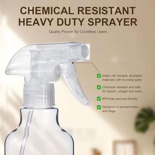 Plastic Spray Bottles (2-Pack, 16.9 Oz) Mist & Stream, Heavy Duty Spraying