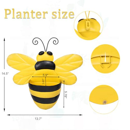 Bee Metal Wall Mounted Succulent Planter Indoor - color: Bee Yellow