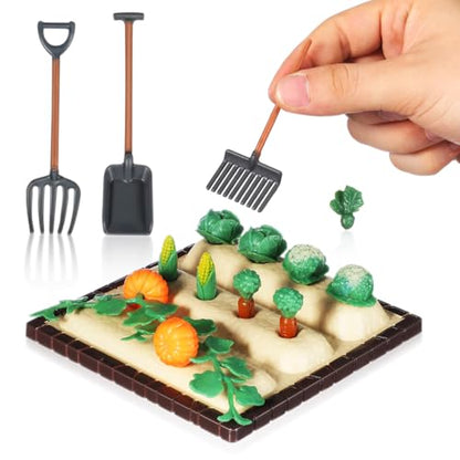 Sewroro Mini Landscape Vegetable Field Model Mini Farm Tool Model Set Dollhouse Accessories for Diorama Vegetable Garden Miniature Farm Tool Set Home Decor Scene Layout