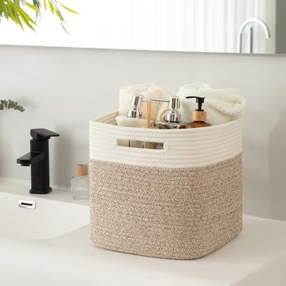 OIAHOMY Storage Cubes 11 Inch Storage Bin 3-Pack Square Basket White&Brown - color: White & Brown