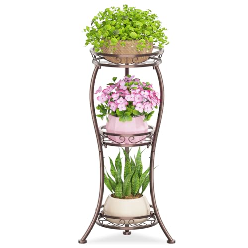 KMOTASUO Metal Plant Stand Tall for Indoor Outdoor Corner, 3 Tier Bronze - color: Classic Bronze, size: 3 Tier
