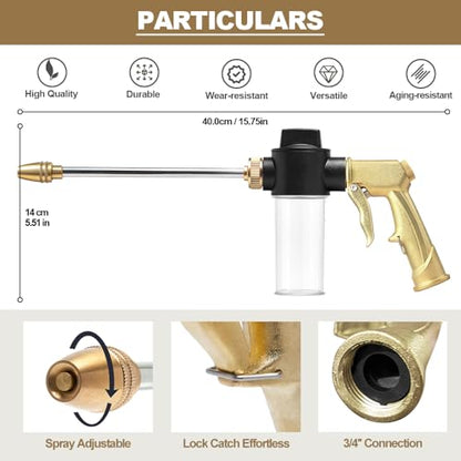 High Pressure Hose Nozzle with Soap Dispenser,Foam Gun Car Wash Sprayer - color: Gold Plus