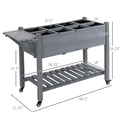 Outsunny Wooden Raised Garden Bed with 8 Grow Grids 49"x21"x34", Gray - color: Gray