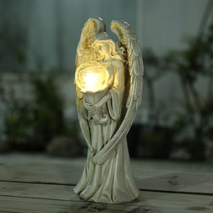 Garden Angels Outdoor Statue, Solar Angel with Crackled Glass Globe Outdoor - color: White