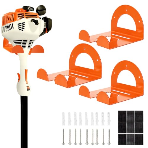 Weed Eater Hanger, Garage Organizer Trimmer Rack Wall Mount, Garden Power Tool Holder Garage Hooks for Grass Trimmer, Hedge Trimmer, Leaf Blower and Chainsaw Storage, 3 Pack - color: Orange-3 Pack