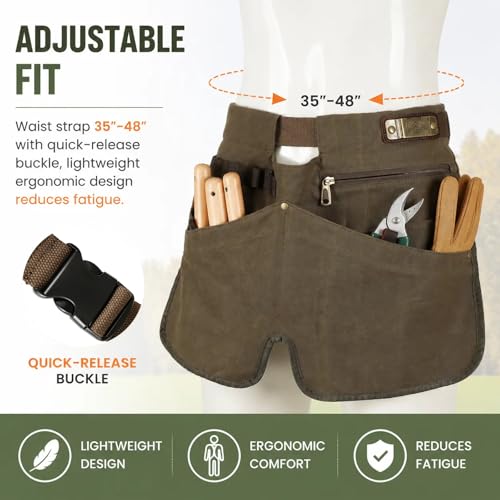 Canvas Gardening Half Apron, Heavy-Duty Florist Tool Belt 5 Pockets-Unisex