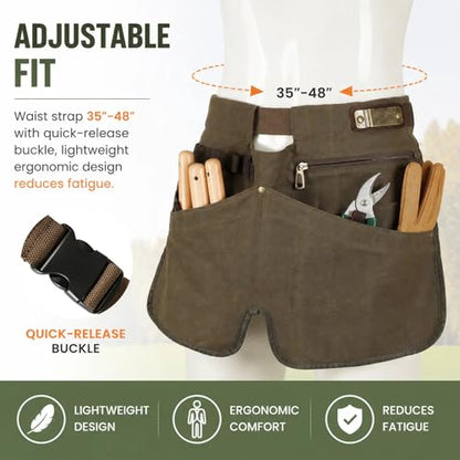 Canvas Gardening Half Apron, Heavy-Duty Florist Tool Belt 5 Pockets-Unisex
