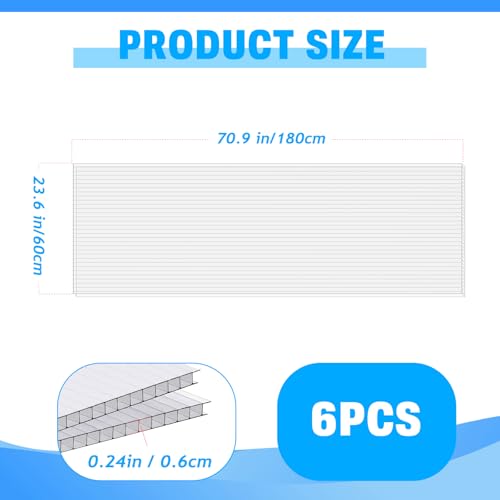 6 Pack Polycarbonate Greenhouse Panels, 6' x 2' x 0.24" Twin-Wall Panels - size: 6 PCS 6' x 2' x 0.24"