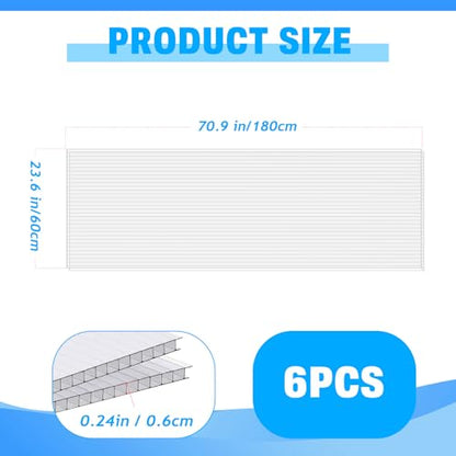 6 Pack Polycarbonate Greenhouse Panels, 6' x 2' x 0.24" Twin-Wall Panels - size: 6 PCS 6' x 2' x 0.24"