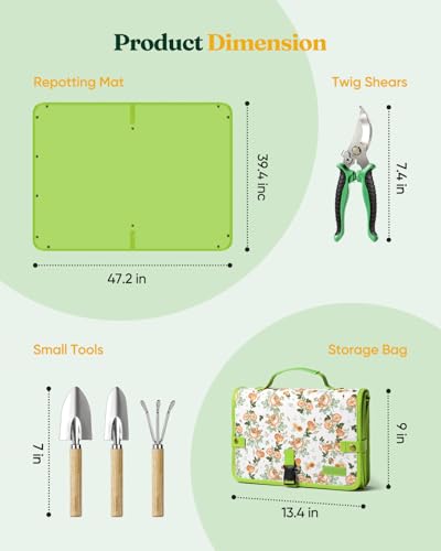Grenebo 7-Piece Garden Tool Set with Plant Repotting Mat