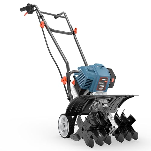 SENIX 4QL 4-Cycle Gas Powered Tiller Cultivator, 46cc Full Crank Engine, 15-Inch Tilling Width, 8-Inch Tilling Depth, Easy Start, Foldable Handles for Compact Storage (TL4QL-L1) - size: 15 inches
