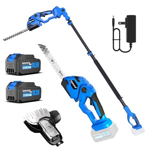 AZZUNO Pole Hedge Trimmer Cordless, 14.5FT Max Reach Electric Grass Shears Shrubbery Hedge Trimmer with 2 Packs 2.0Ah Batteries - style: with extension pole
