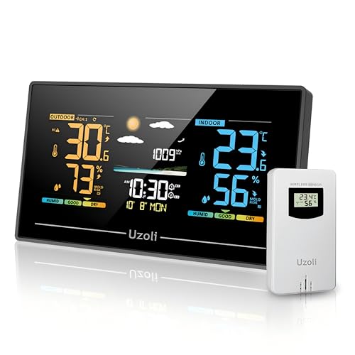 Uzoli EM3405 Wireless Weather Station Indoor Outdoor Thermometer - color: Black