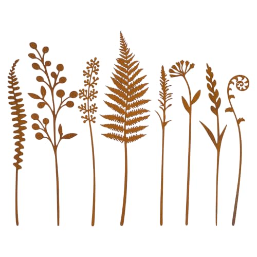 8-Piece Fern & Leaf Metal Garden Stakes - color: Rust Brown – Fern & Leaf