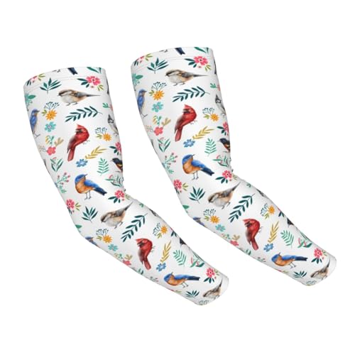 Bulldog Cooling Arm Sleeves Sunscreen Arm Cover With Thumb Hole - color: Watercolor Birds