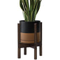 D'vine Dev Ceramic Pot with Walnut Wood Stand, Black/Tan, 8 in, 55-B-Y-7 - color: Black/Speckled Tan Pot + Walnut Color Stand, size: 8 Inch