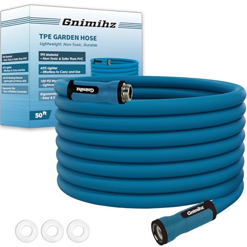 Garden Hose 5/8 in x 50 ft, Made of TPE (BetterThan PVC/Hybrid Polymer), Lightweight yet Durable Water Hose with Ergonomic Grip, Drinking Water Safe Material, All-Weather, 3/4" GHT Fittings