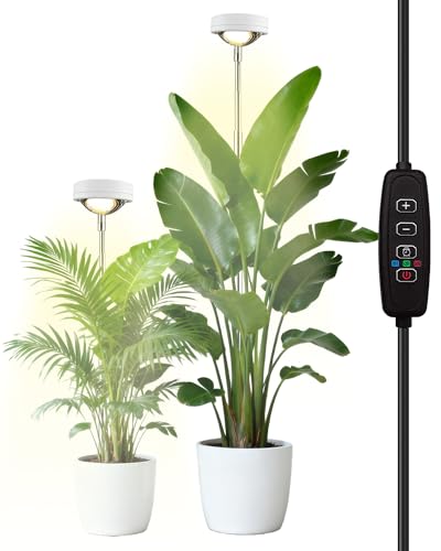 yadoker Plant Grow Light, LED Growing Light Full Spectrum for Indoor Plants,White Magnifying Glass Plant Lights,Height Adjustable, Automatic Timer, 5V Low Safe Voltage,Idea for Large - color: Matte White, size: 2 Pack
