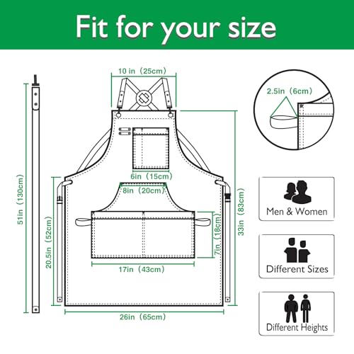 Kitchen Apron, Work Apron, Canvas Apron, Green - color: Green
