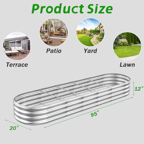 RAYKEEP 8x2x1ft Galvanized Raised Garden Beds, Pack of 01 - Silver - color: 1pcs, size: 8x2x1ft