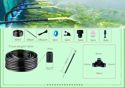 New drip Irrigation kit, Automatic Garden Watering System, Quick Connector and 360-degree Bending Dropper atomizing Copper Nozzle, Garden Plant Lawn Courtyard Watering System. (82FT) - size: 82FT