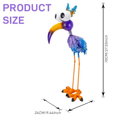 27“ Metal Purple Big-Eyed Bird Statue Garden Decor - color: Blue Flamingo